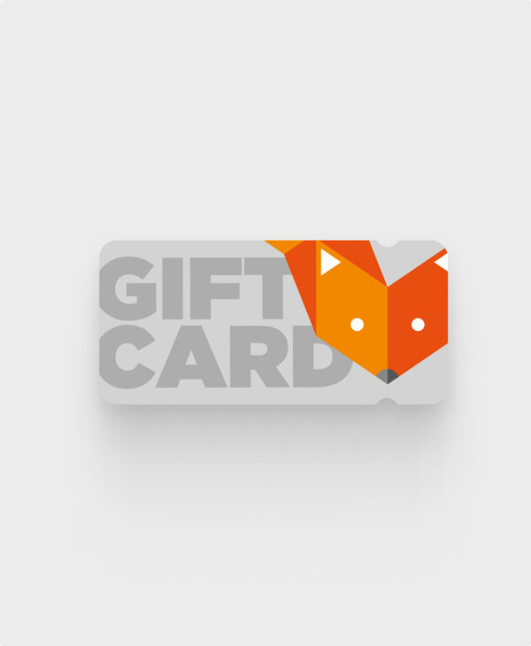 Light grey Fox in a Box Adelaide gift card with a stylized fox illustration, displayed on a soft-toned background.