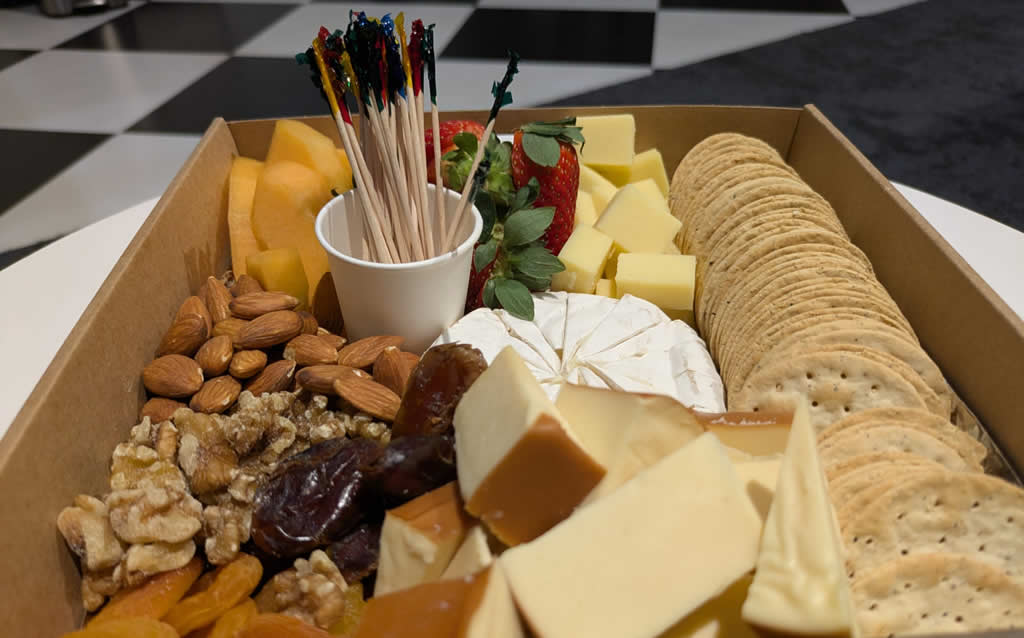 sample mixed platter box with cheese and fruit